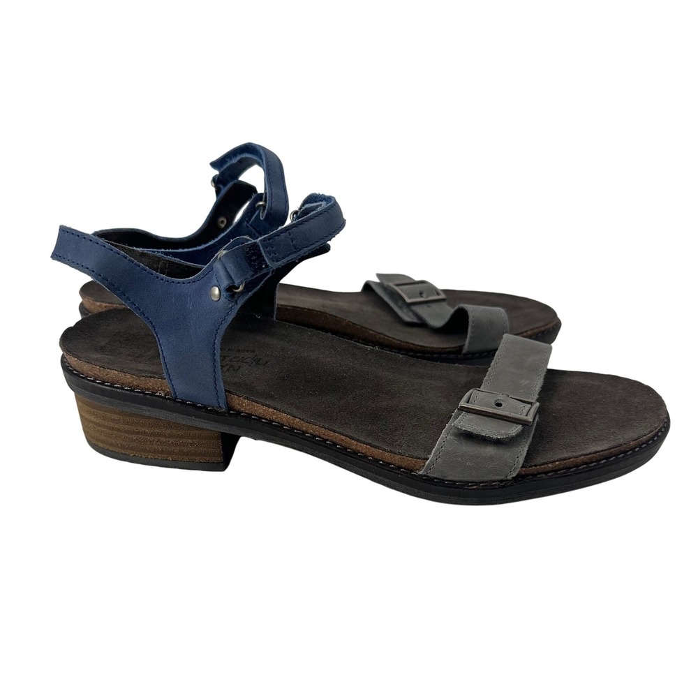 Naot Women BOHO Leather Wedge Buckle Blue Sandal Vintage Sizes 42 EU 11-11.5 US